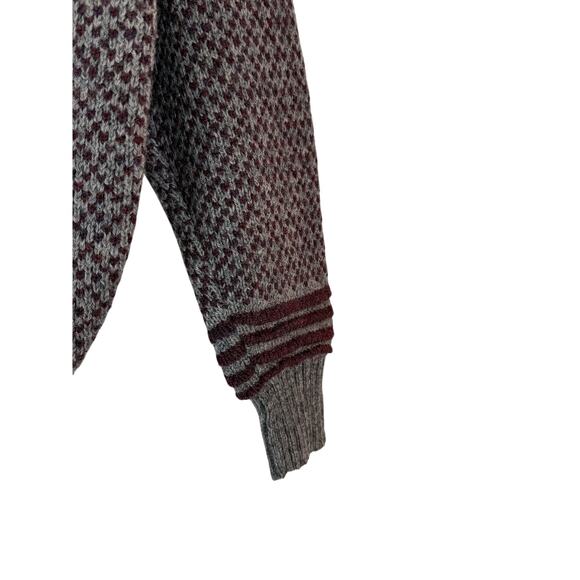 Handmade Knit Wool Sweater Womens M Gray Maroon Scotland Anna Skea Cottage Cntry - Picture 4 of 8